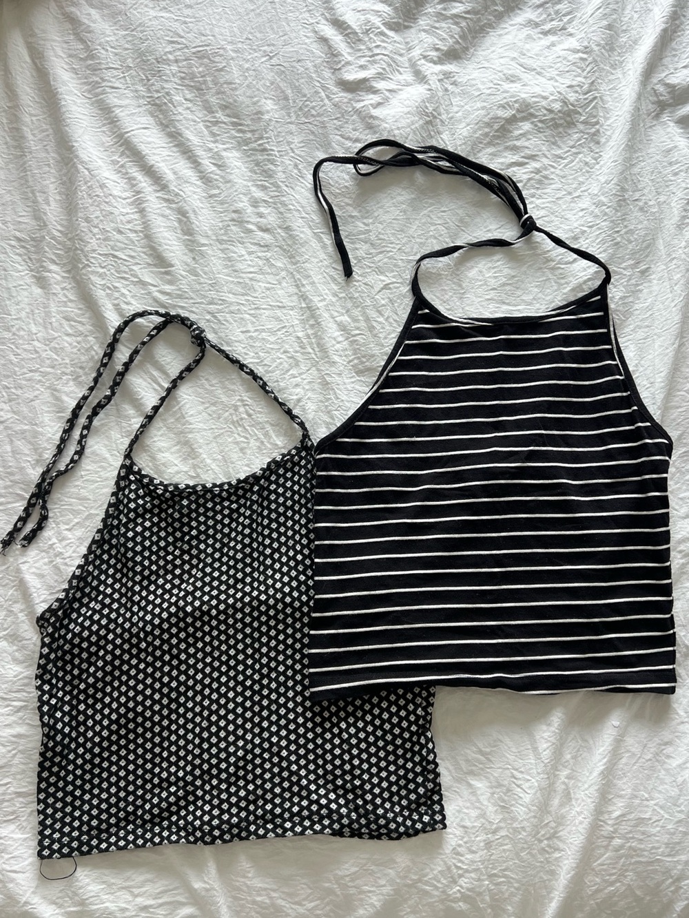 Brandy Melville Black & White Striped Halter Crop Top